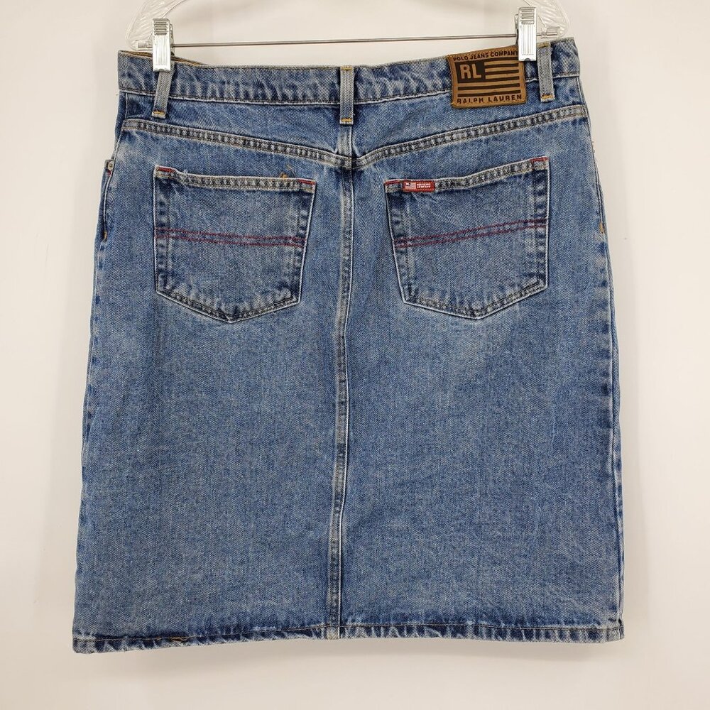 Vintage Polo Jeans Company Ralph Lauren Women's Denim Jean Knee Skirt Size 12 - Picture 2 of 11